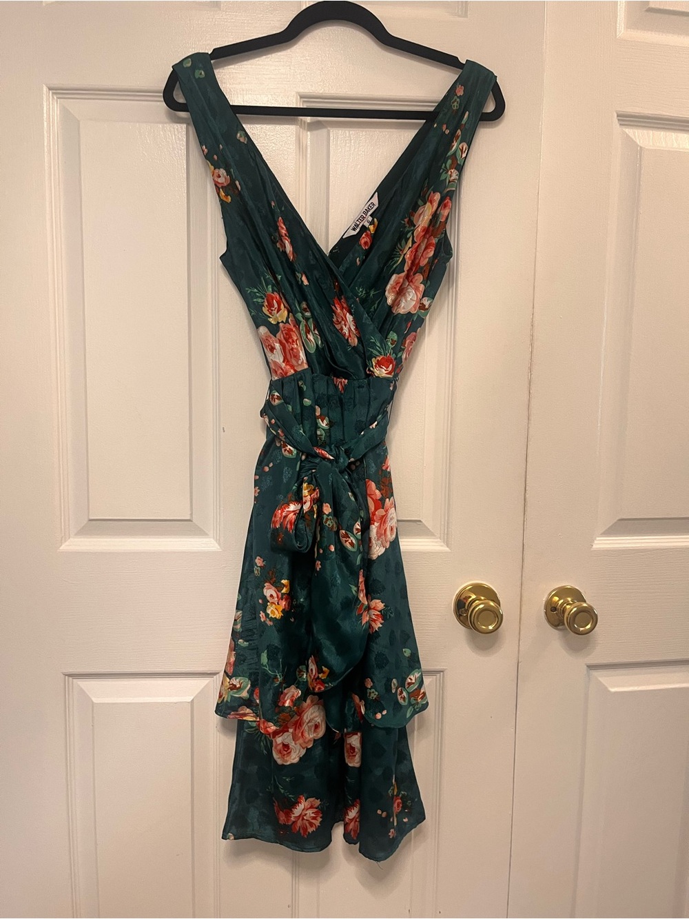 Walter Baker Teal Floral tie Dress with Coral Accents 6